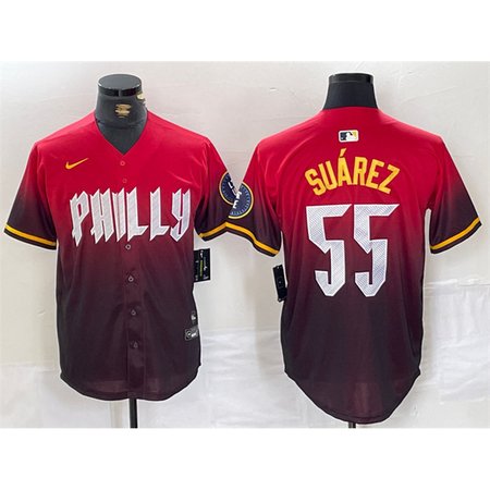 Men's Philadelphia Phillies #55 Ranger Suarez Red 2024 City Connect Limited Stitched Jersey